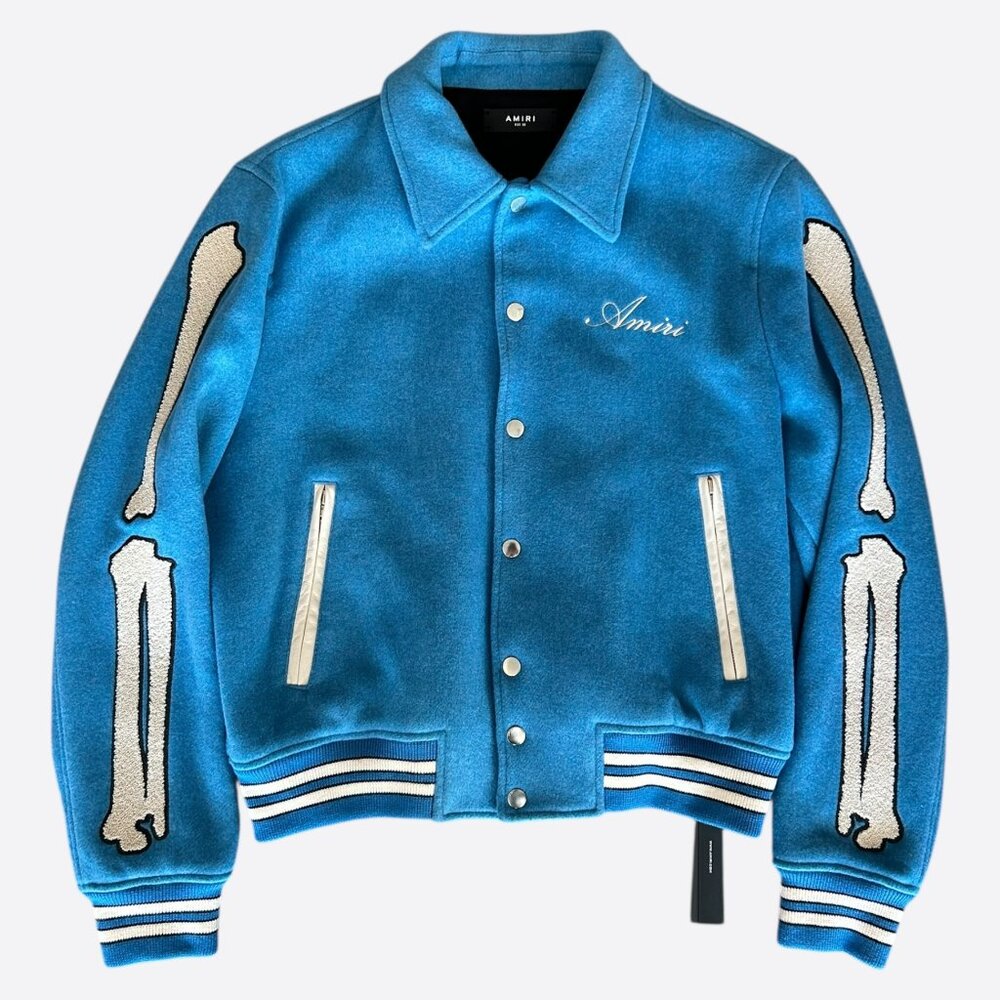 Amiri Blue & White Bones Varsity Jacket